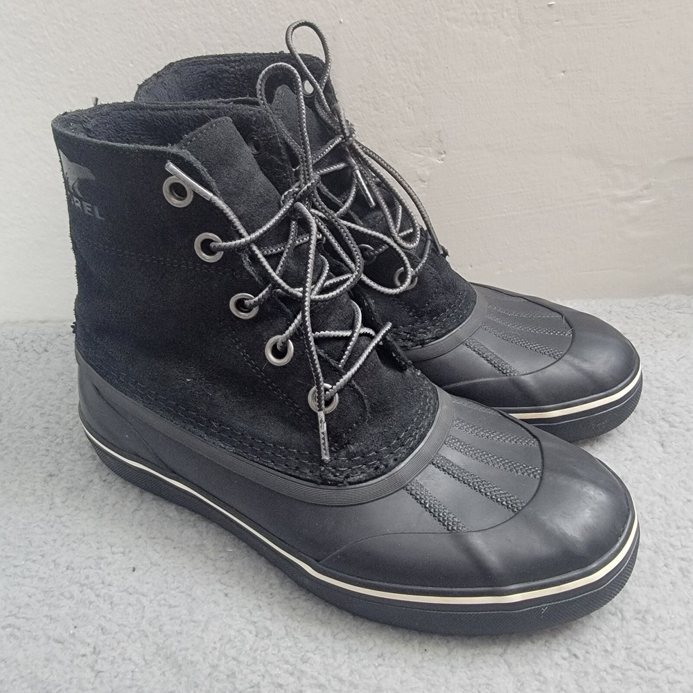 Sorel Boots Cheyanne Metro Lace Black Suede Natural Rubber Mens Size‎ 8. READ!